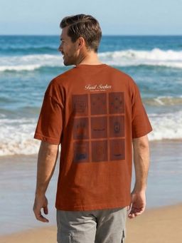 Nobero - Men Oversized Graphic Printed Orange T-shirt