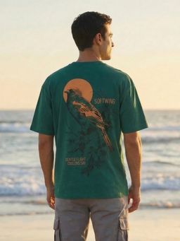 Nobero - Men Oversized Graphic Printed Green T-shirt