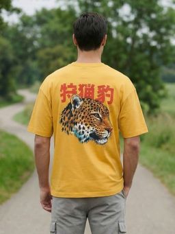 Nobero - Men Oversized Graphic Printed Yellow T-shirt
