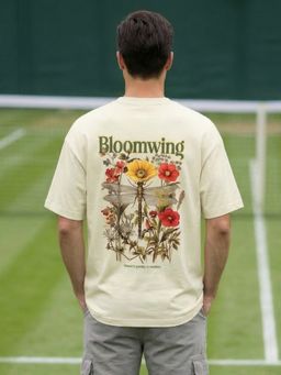 Nobero - Men Oversized Floral Printed Beige T-shirt
