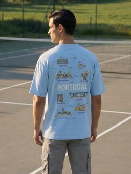 Nobero - Men Oversized Graphic Printed Blue T-shirt