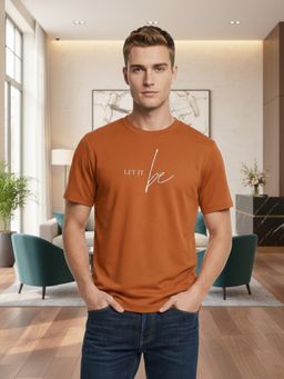 Nobero - Men Regular Fit Printed Rust T-shirt
