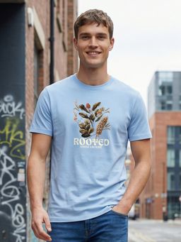 Nobero - Men Regular Fit Printed Blue T-shirt