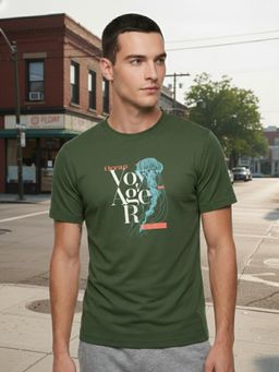 Nobero - Men Regular Fit Printed Green T-shirt
