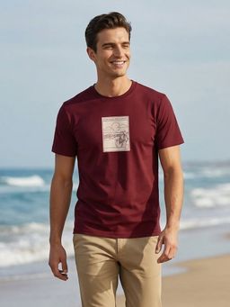 Nobero - Men Regular Fit Printed Maroon T-shirt