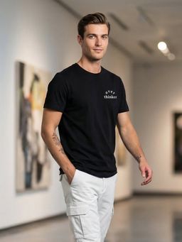Nobero - Men Regular Fit Printed Black T-shirt