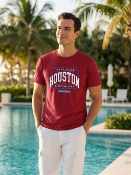 Nobero - Men Regular Fit Printed Red T-shirt
