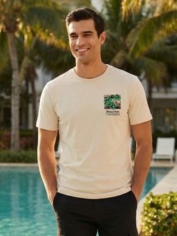 Nobero - Men Regular Fit Printed Beige T-shirt