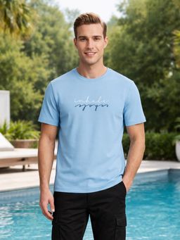Nobero - Men Regular Fit Printed Blue T-shirt