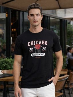 Nobero - Men Regular Fit Printed Black T-shirt