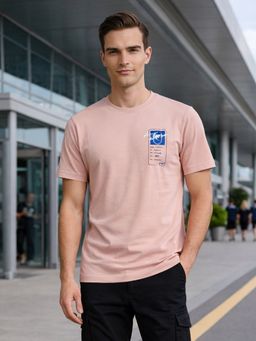 Nobero - Men Regular Fit Solid Pink T-shirt