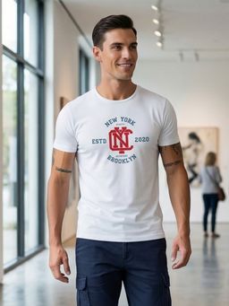 Nobero - Men Regular Fit Printed White T-shirt
