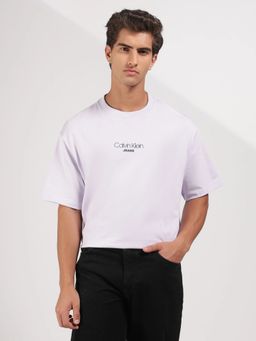 Calvin Klein - Logo Relaxed Fit Men Lavender Cotton T-Shirt