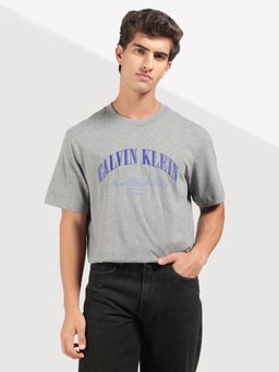 Calvin Klein - Logo Relaxed Fit Men Grey Cotton T-Shirt