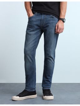 Flying Machine - Men Slash Slim Fit Blue Whiskered Jeans