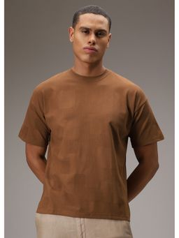 Banana Club - Men Brown Plain Waffle Texture Regular T-Shirt