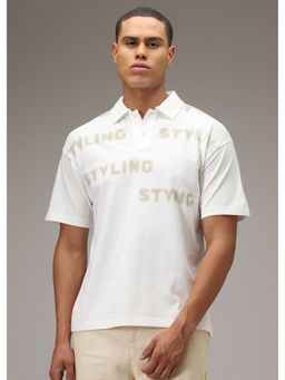 Banana Club - Men Faded Print White Polo T-Shirt