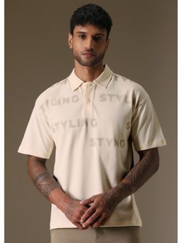 Banana Club - Men Faded Print Cream Polo T-Shirt