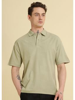Banana Club - Men Green Patterned Drop Shoulder Polo T-Shirt