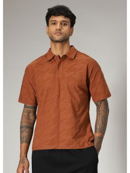 Banana Club - Men Herringbone Pattern Rust Polo T-Shirt