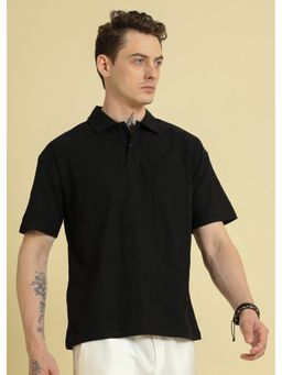 Banana Club - Men Herringbone Pattern Black Polo T-Shirt