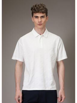 Banana Club - Men Herringbone Pattern White Polo T-Shirt