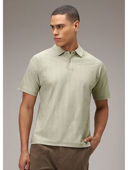 Banana Club - Men Ecru Striped Drop Shoulder Olive Polo T-Shirt