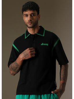 Banana Club - Men Gradient Black Drop Shoulder Polo T-Shirt