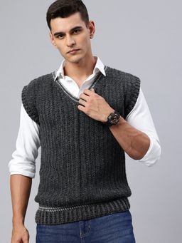 Magic Needles - Handmade Sleeveless Men Grey Pullover Sweater
