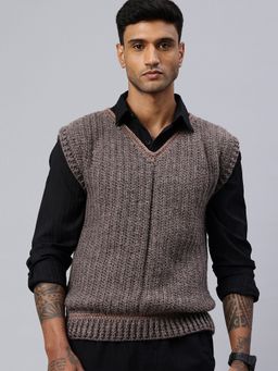 Magic Needles - Handmade Sleeveless Men Brown Pullover Sweater