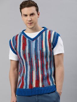 Magic Needles - Handmade Sleeveless Men Multi Colour Pullover Sweater