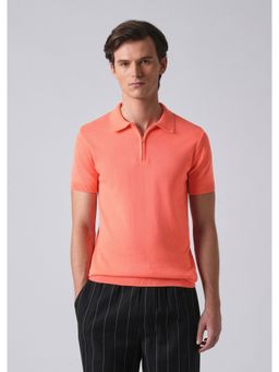 Banana Club - Men Peach Knitted Zipper Polo T-Shirt