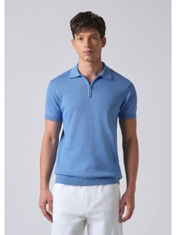 Banana Club - Men Light Blue Knitted Zipper Polo T-Shirt