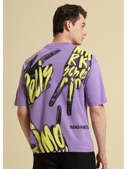Banana Club - Men Embossed Purple Oversized T-Shirt