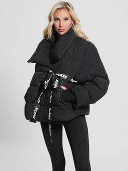 Guess - Jet Black Solid High Neck Full Sleeve Claudia Puffer Jacket