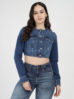 Guess - Alder Embellished Round Neck Full Sleeve Denim Jacket