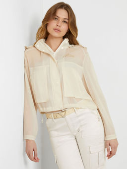 Guess - Solid Beige Hooded Full Sleeve Mia Organdy Jacket