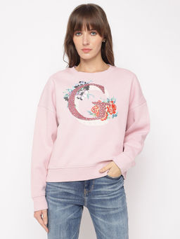 Guess - Myosotis Pink Floral Round Neck Full Sleeve Sweatshirt