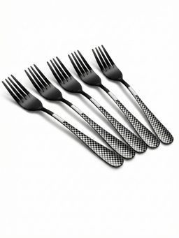 YELONA - Charcoal Black Premium Checks Handle Dinner Forks (Pack of 5)