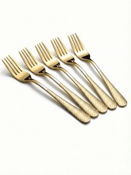 YELONA - Aurum Gold Premium Checks Handle Dinner Forks (Pack of 5)