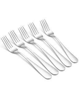 YELONA - Sterling Silver Premium Checks Handle Dinner Forks (Pack of 5)