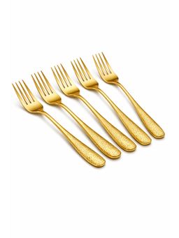 YELONA - Aurum Gold Hammered Finish Dinner Forks (Pack of 5)