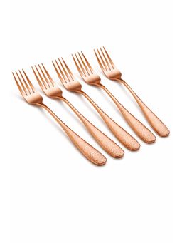 YELONA - Rosegold Hammered Finish Dinner Forks (Pack of 5)