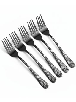 YELONA - Charcoal Black Floral Engraved Design Dinner Forks (Pack of 5)