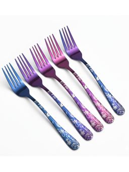 YELONA - Rainbow Floral Engraved Design Dinner Forks (Pack of 5)