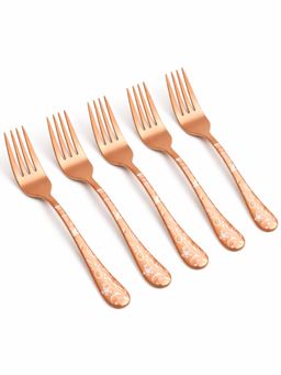 YELONA - Rosegold Floral Engraved Design Dinner Forks (Pack of 5)