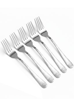 YELONA - Sterling Silver Floral Engraved Design Dinner Forks (Pack of 5)