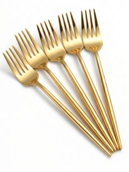 YELONA - Aurum Gold Elegant French Style Matte Premium Dinner Forks (Pack of 5)