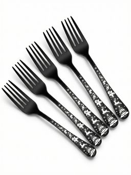 YELONA - Charcoal Black Christmas Festive Engraved Motif Dinner Forks (Pack of 5)