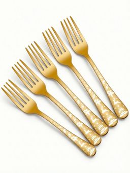 YELONA - Aurum Gold Christmas Festive Engraved Motif Dinner Forks (Pack of 5)
